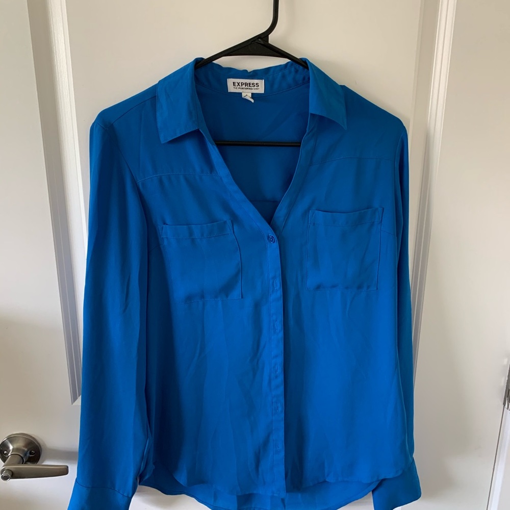 Express bright blue button down shirt